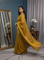 Party Wear Two-Tone Gold Saree with Delicate Beads and Stone Border