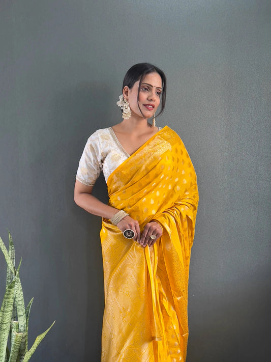 Ready to Wear Pure Banarasi Georgette Saree With Ready Made Blouse