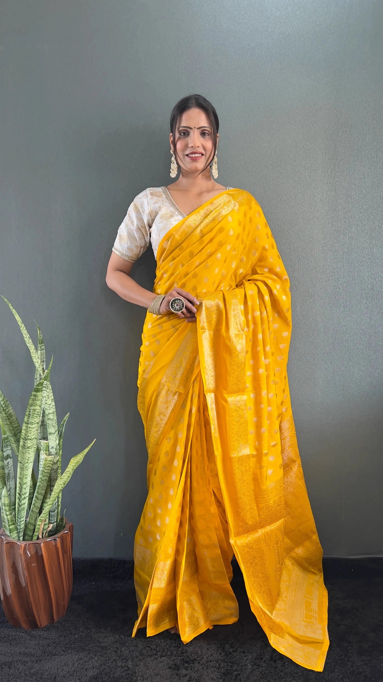 Ready to Wear Pure Banarasi Georgette Saree With Ready Made Blouse
