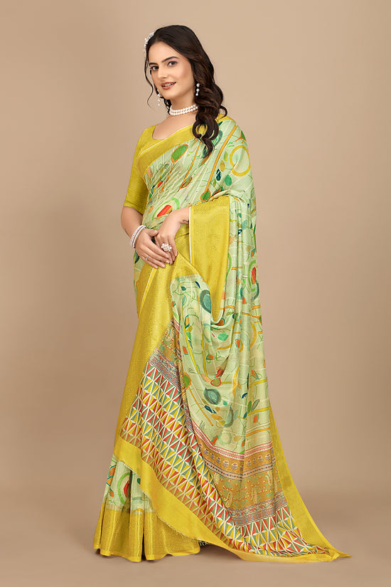 Moss Chiffon Digital Print Woven Border Saree