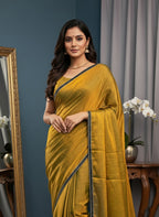 Party Wear Two-Tone Gold Saree with Delicate Beads and Stone Border