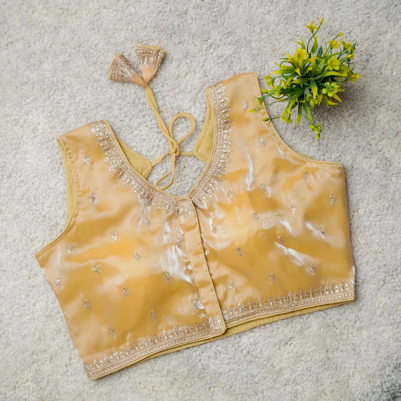 Readymade Jimmy Choo Fabric Embroidered Blouse with Front Hook & Back Tussels