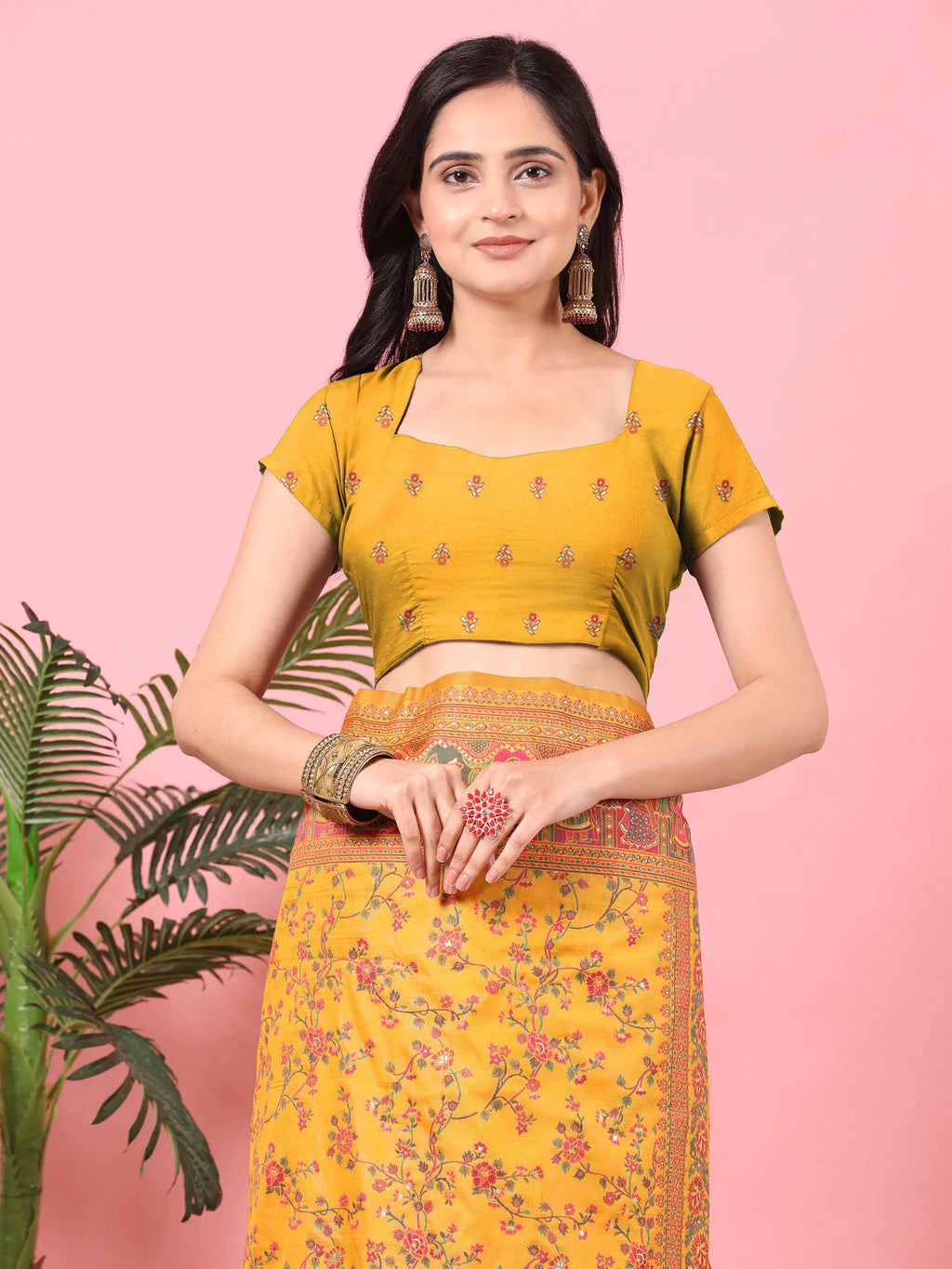 Floral Printed Woven Zari Pashmina Saree