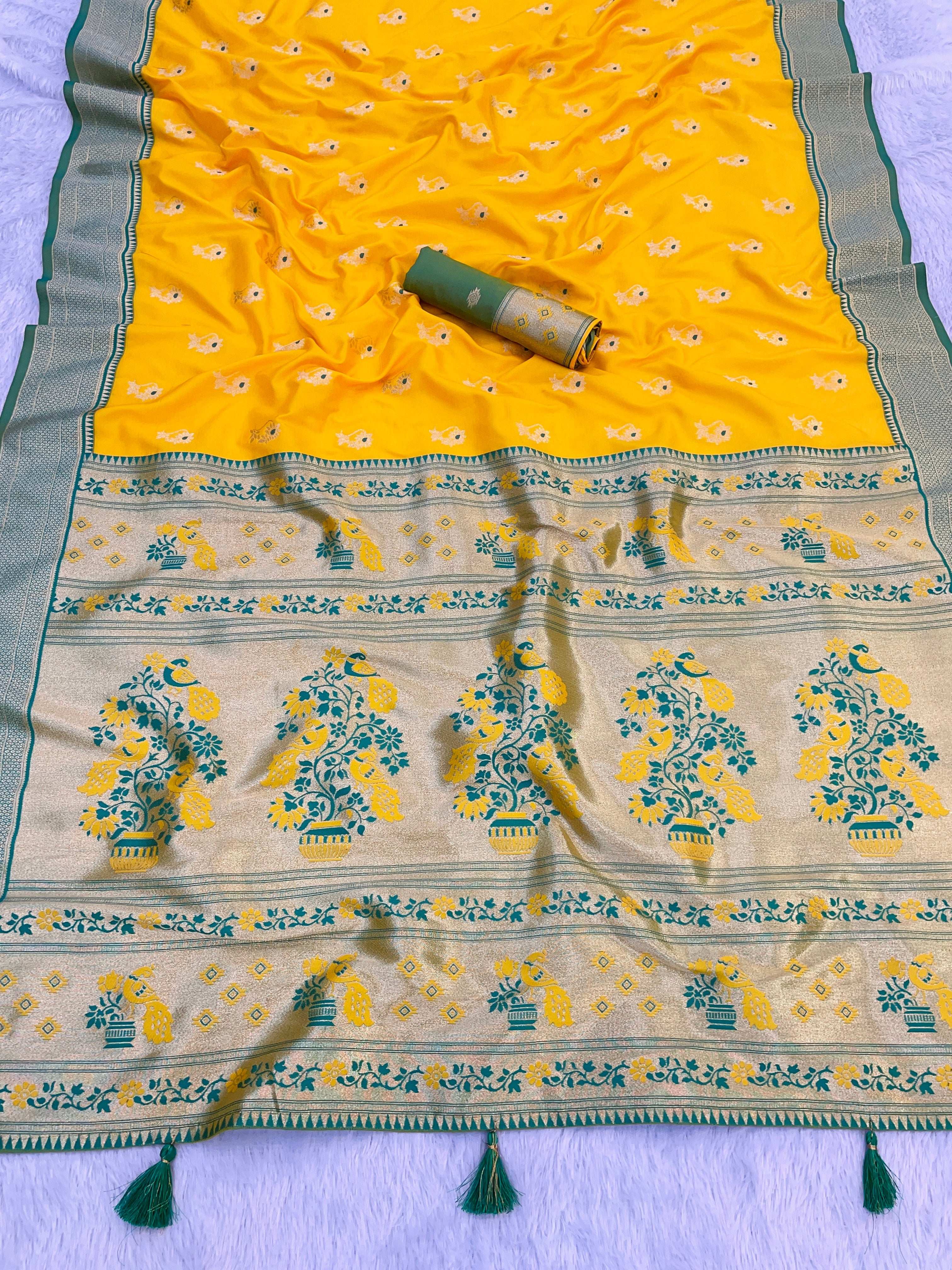 Zari Woven Paithani Pure Silk Saree With Tussle