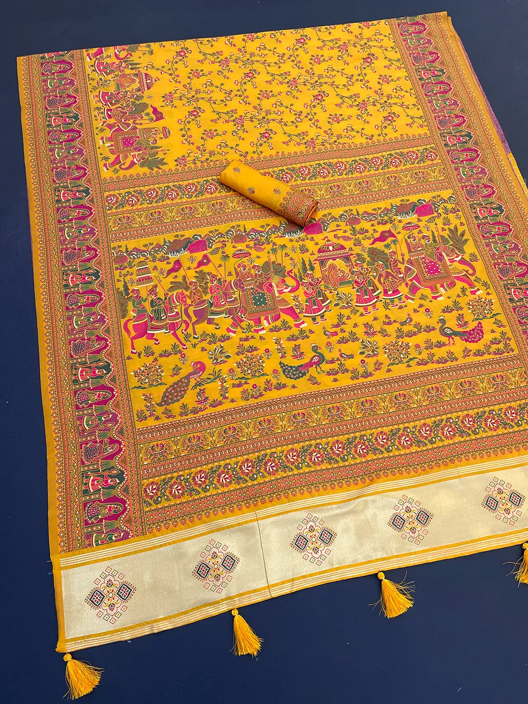 Floral Printed Woven Zari Pashmina Saree