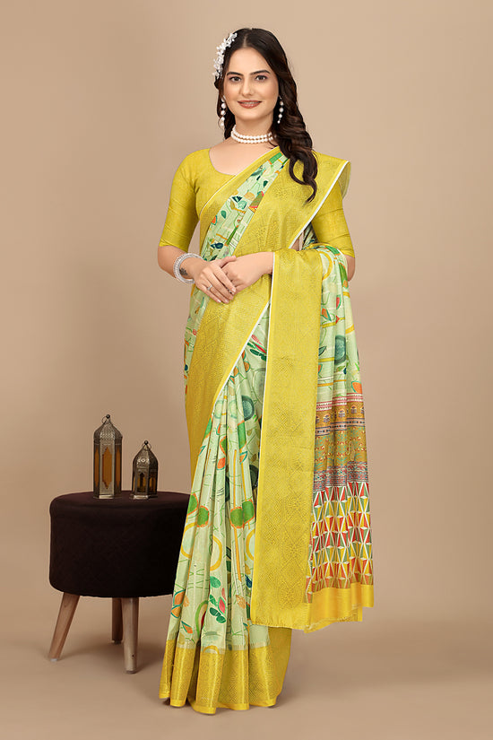 Moss Chiffon Digital Print Woven Border Saree