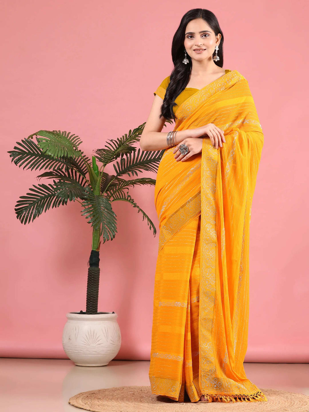 Georgette  Siroski Diamond Work Saree