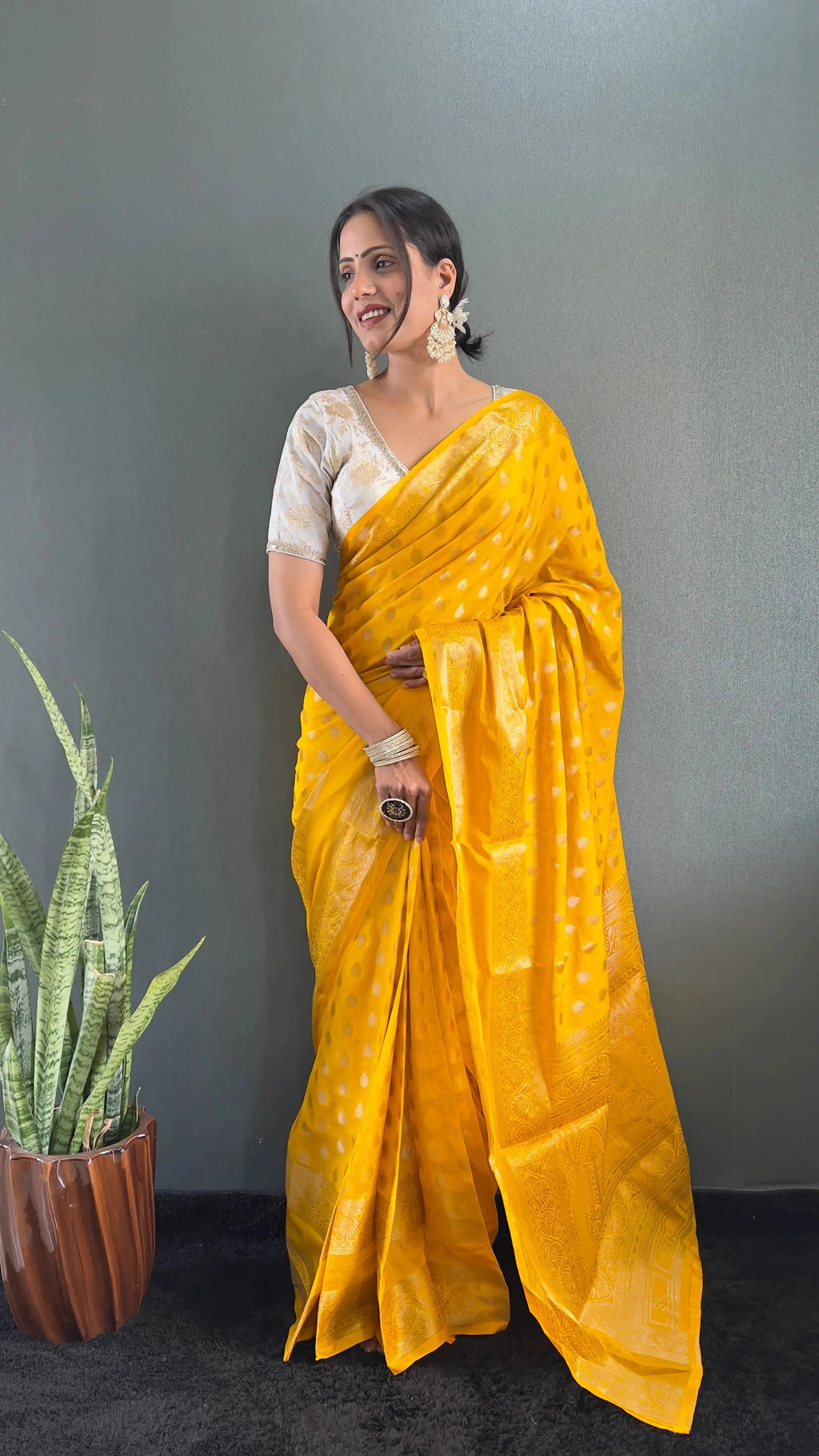 Ready to Wear Pure Banarasi Georgette Saree With Ready Made Blouse