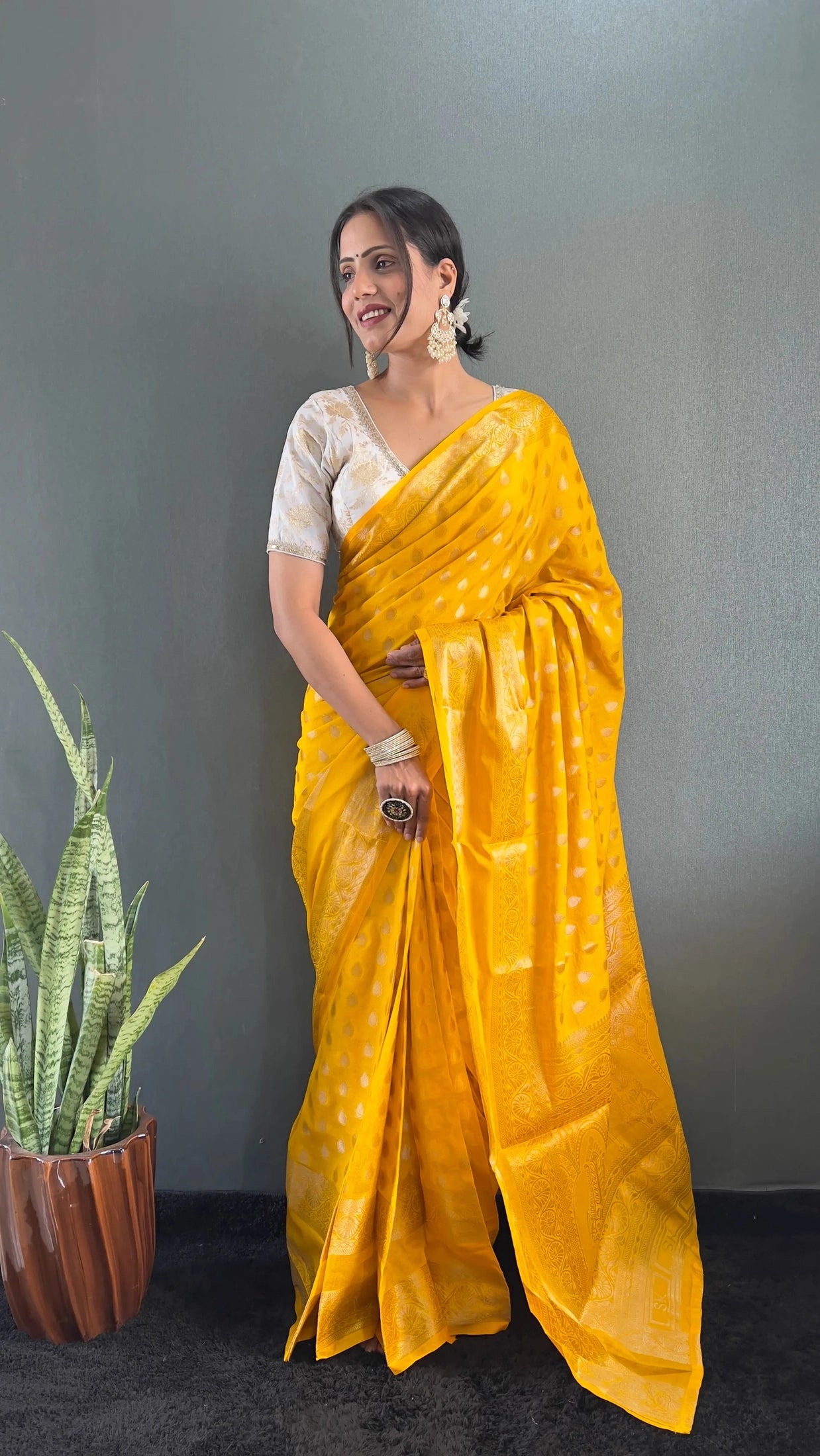 Ready to Wear Pure Banarasi Georgette Saree With Ready Made Blouse
