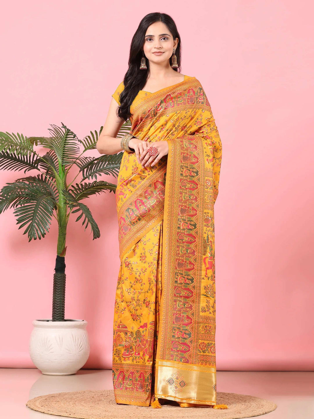 Floral Printed Woven Zari Pashmina Saree