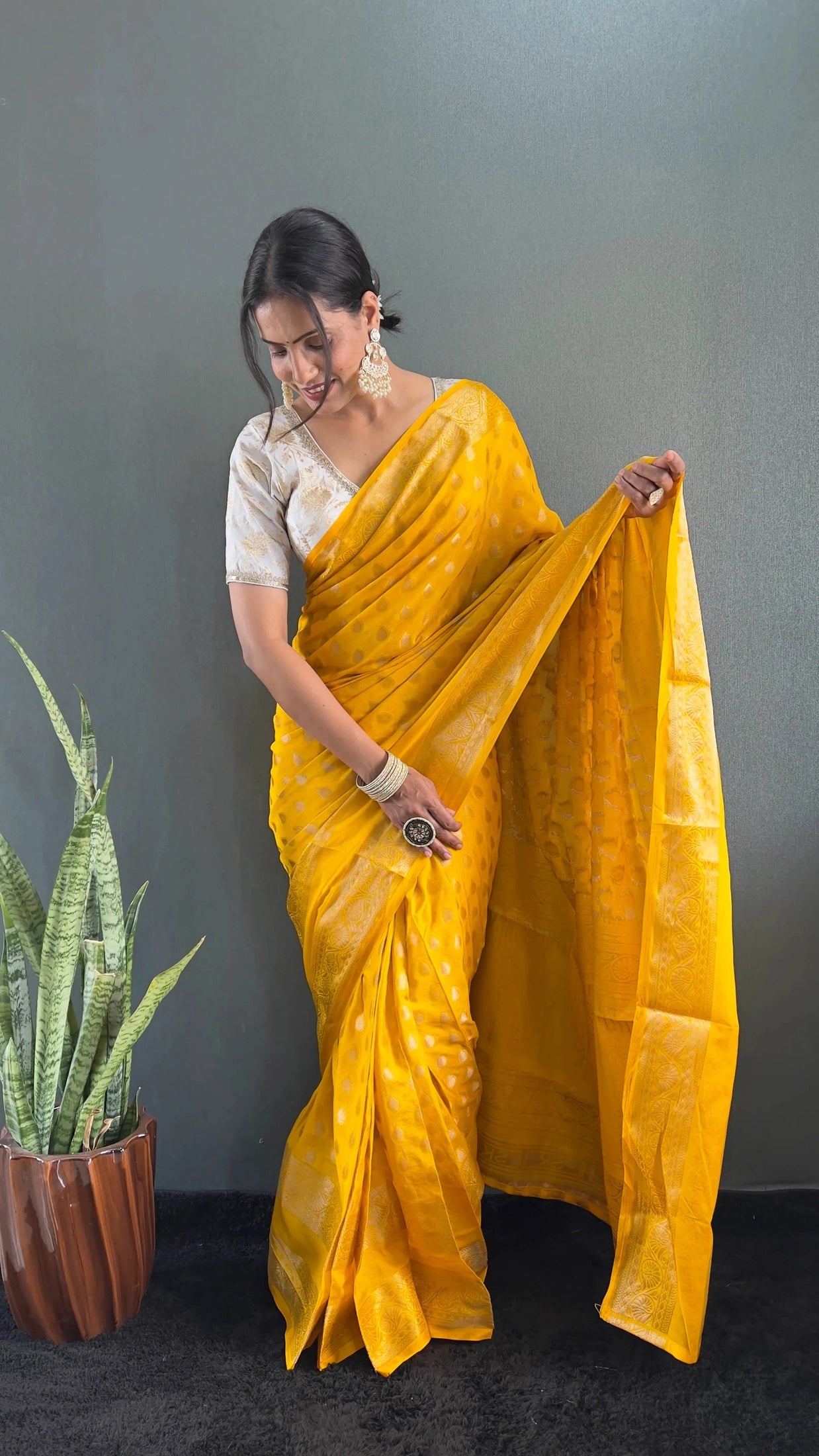 Ready to Wear Pure Banarasi Georgette Saree With Ready Made Blouse