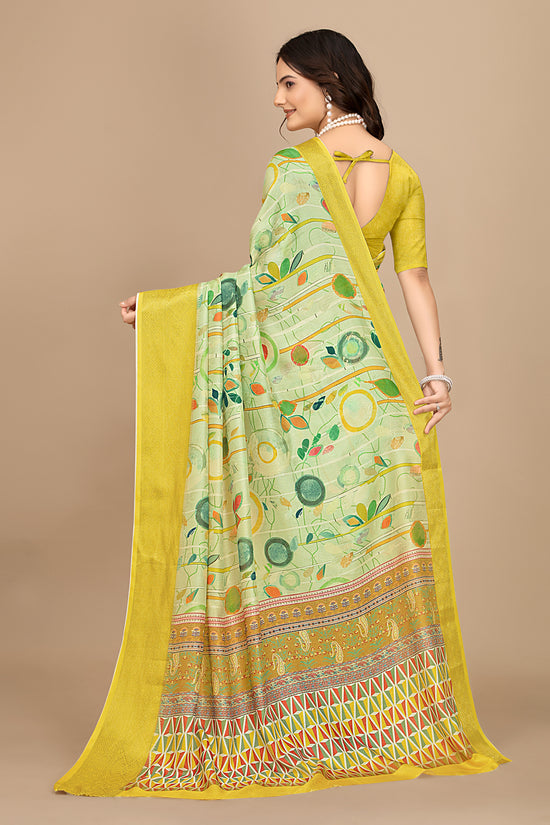 Moss Chiffon Digital Print Woven Border Saree