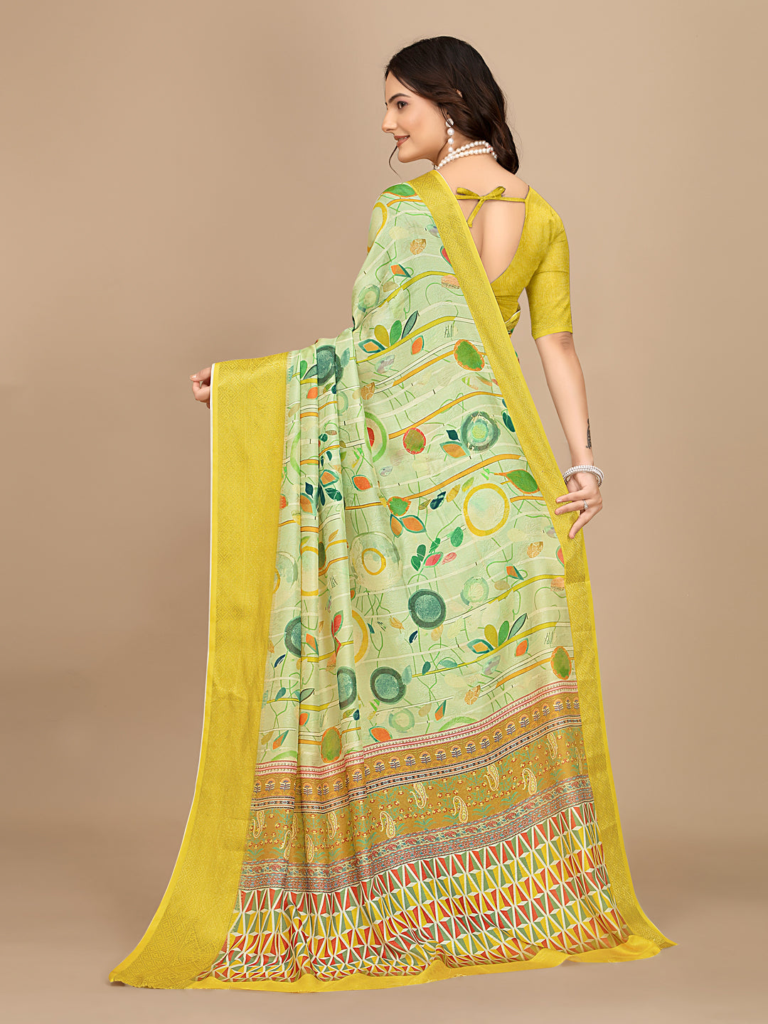Moss Chiffon Digital Print Woven Border Saree