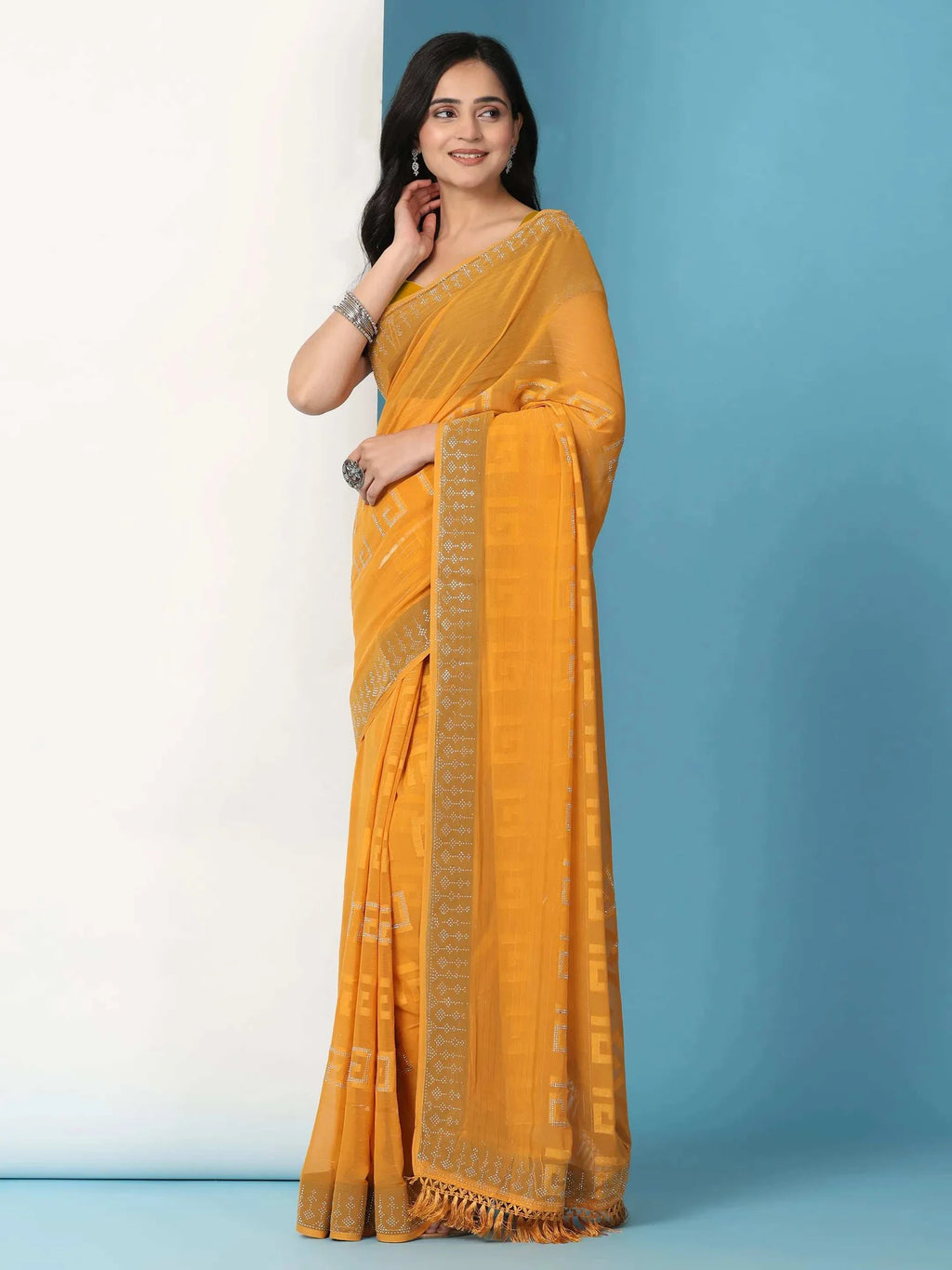 Georgette  Siroski Diamond Work Saree