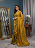 Party Wear Two-Tone Gold Saree with Delicate Beads and Stone Border