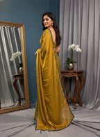 Party Wear Two-Tone Gold Saree with Delicate Beads and Stone Border