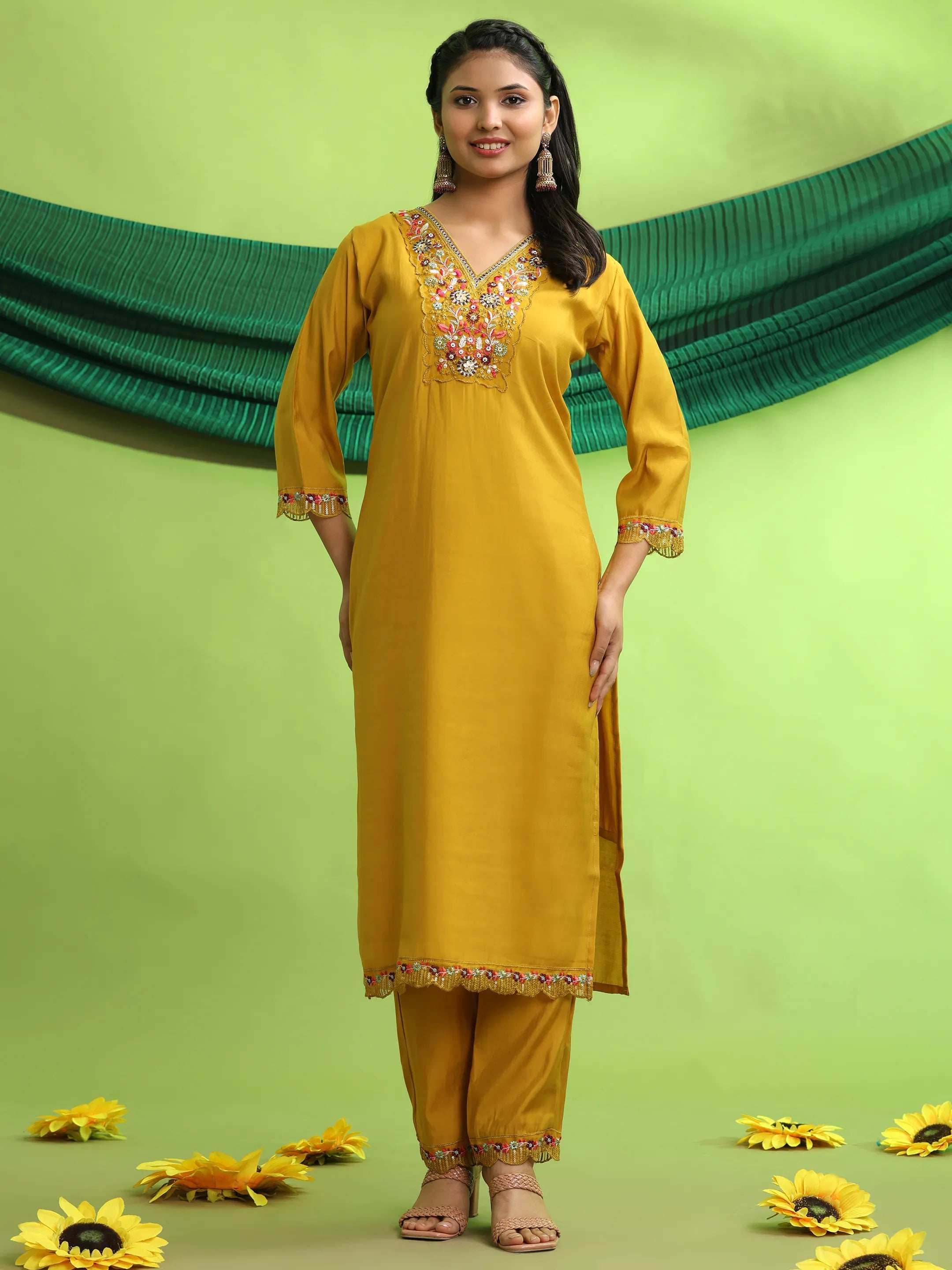 Roman Silk Embroidery Hand Work Kurta Pant Set With Dupatta