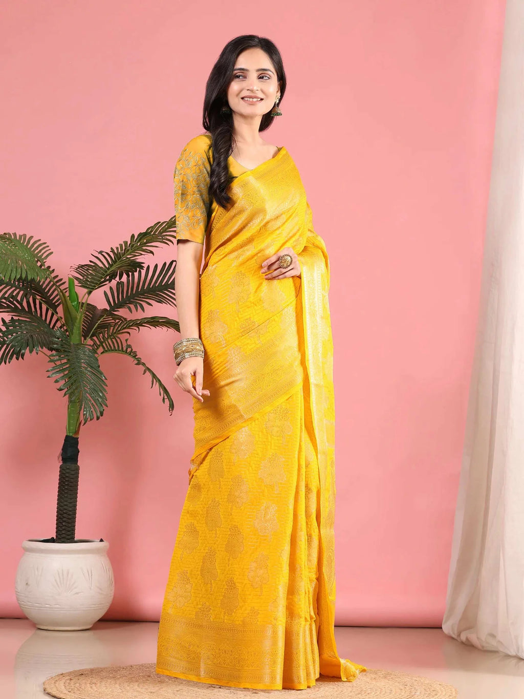 Banarasi Georgette Jacquard Saree With Embroidered Blouse