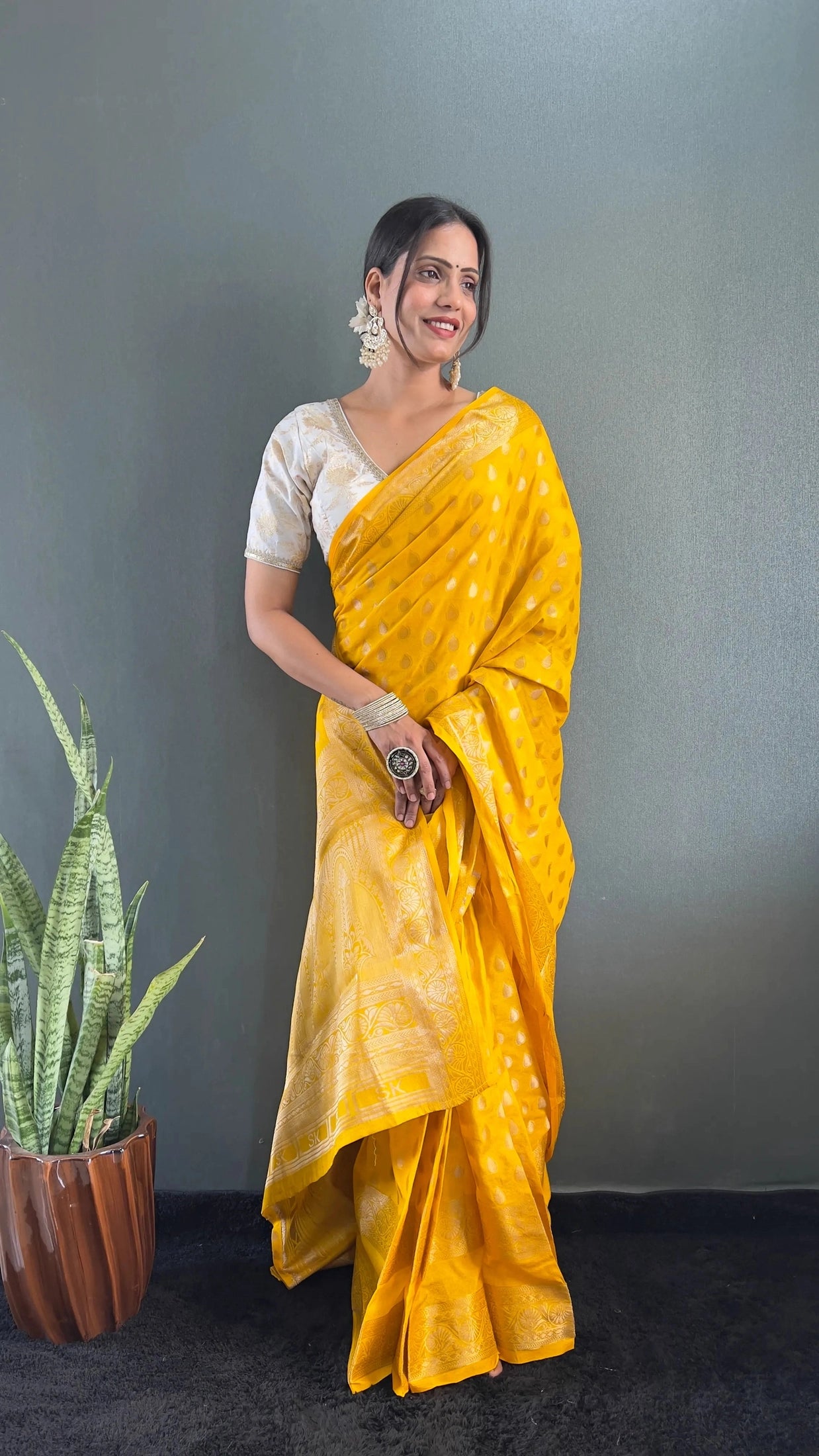 Ready to Wear Pure Banarasi Georgette Saree With Ready Made Blouse