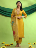 Roman Silk Embroidery Hand Work Kurta Pant Set With Dupatta