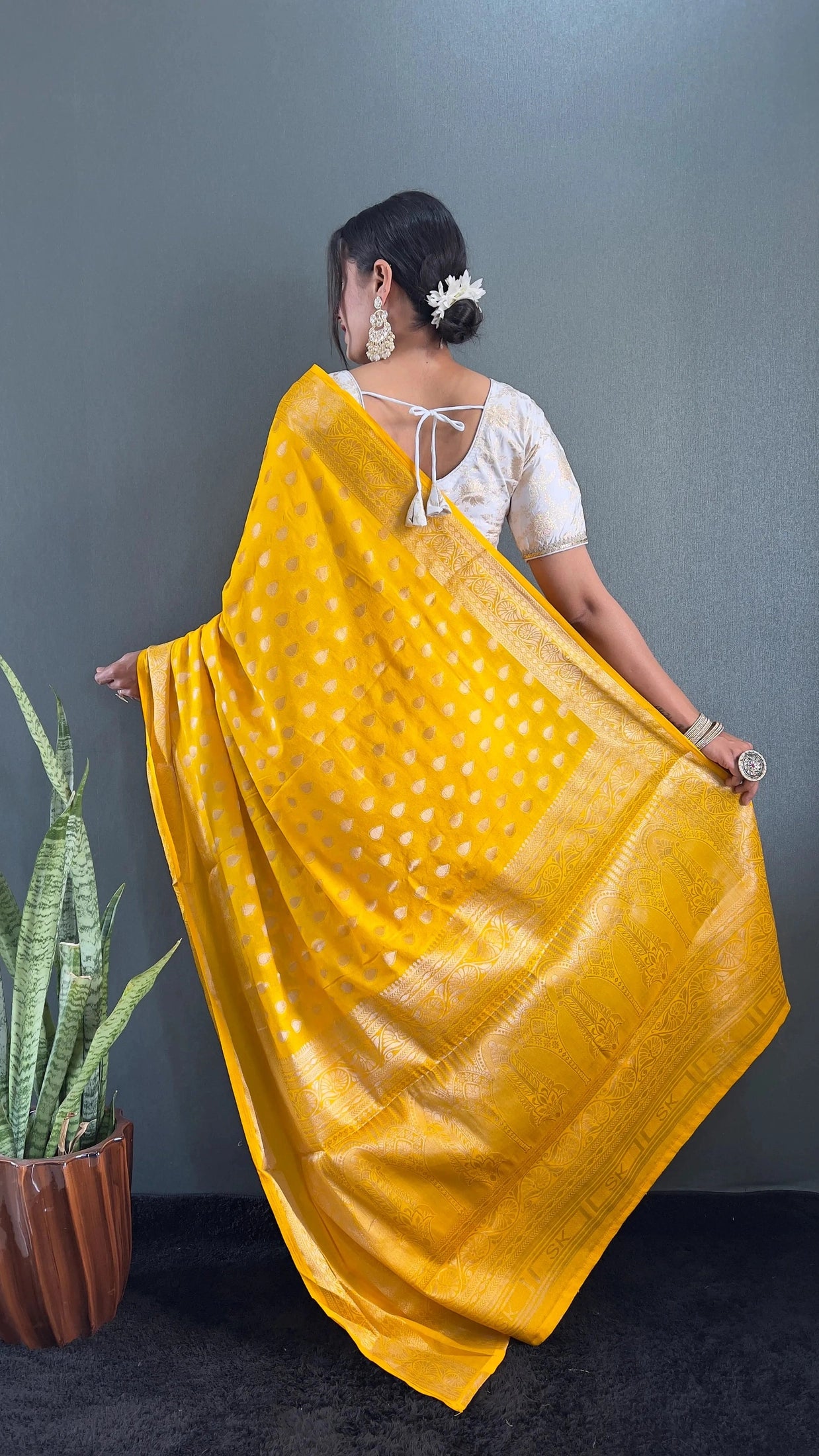 Ready to Wear Pure Banarasi Georgette Saree With Ready Made Blouse