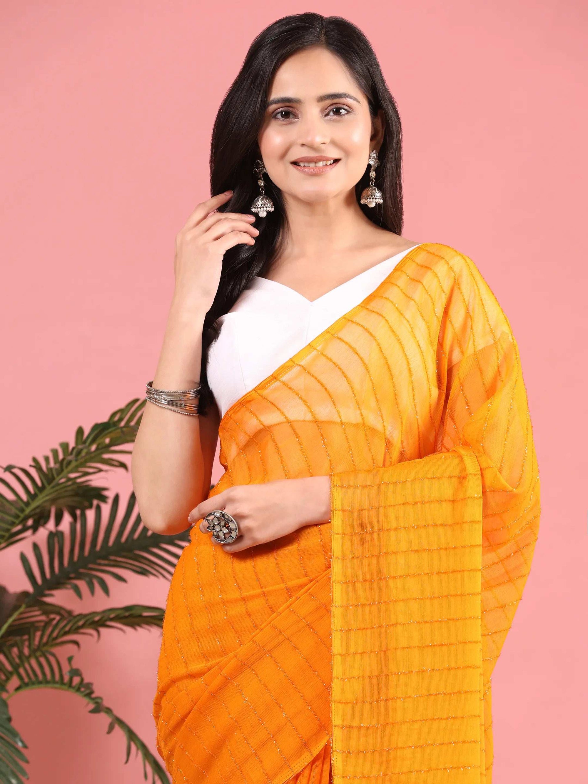 Ready To Wear Chiffon Zari Linen Saree