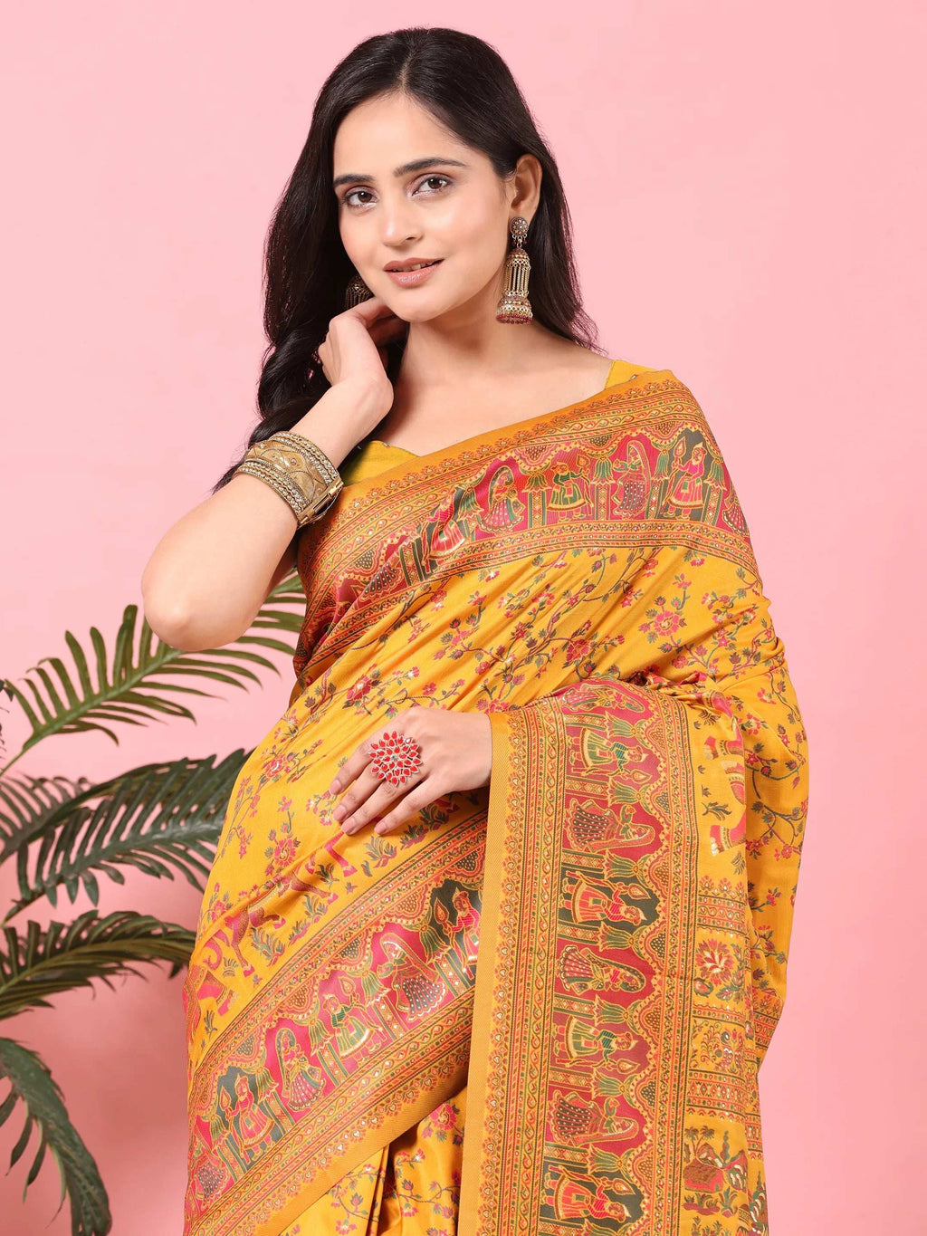 Floral Printed Woven Zari Pashmina Saree
