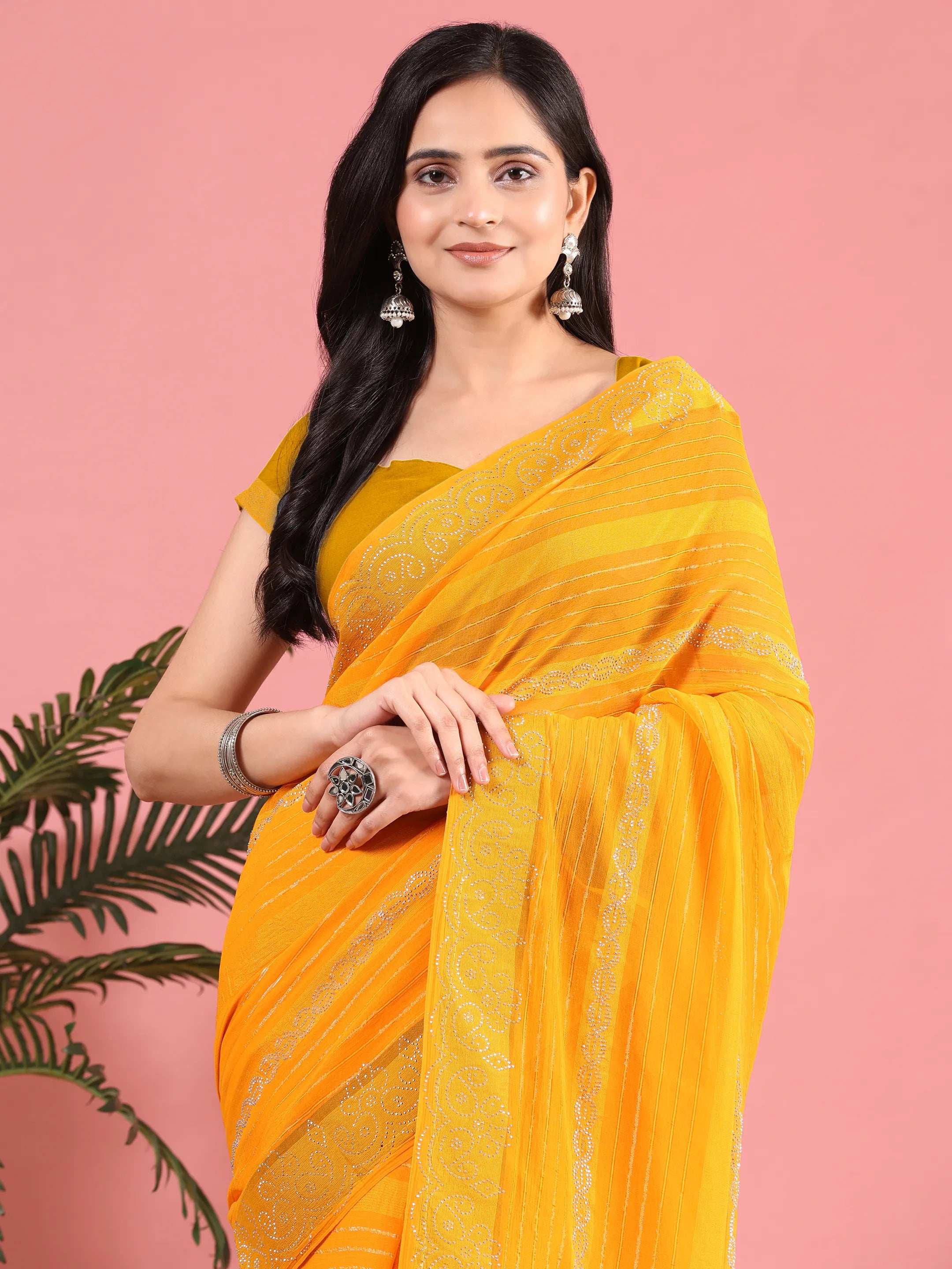 Georgette  Siroski Diamond Work Saree