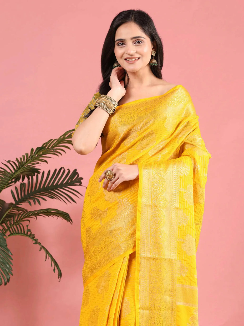 Banarasi Georgette Jacquard Saree With Embroidered Blouse