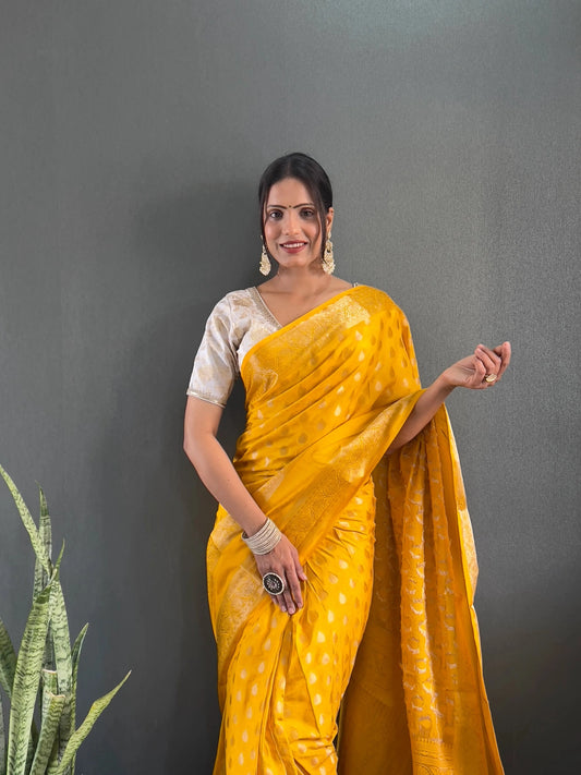 Ready to Wear Pure Banarasi Georgette Saree With Ready Made Blouse