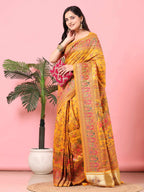 Floral Printed Woven Zari Pashmina Saree