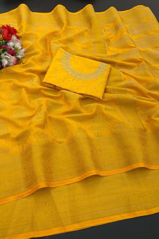 Banarasi Georgette Jacquard Saree With Embroidered Blouse