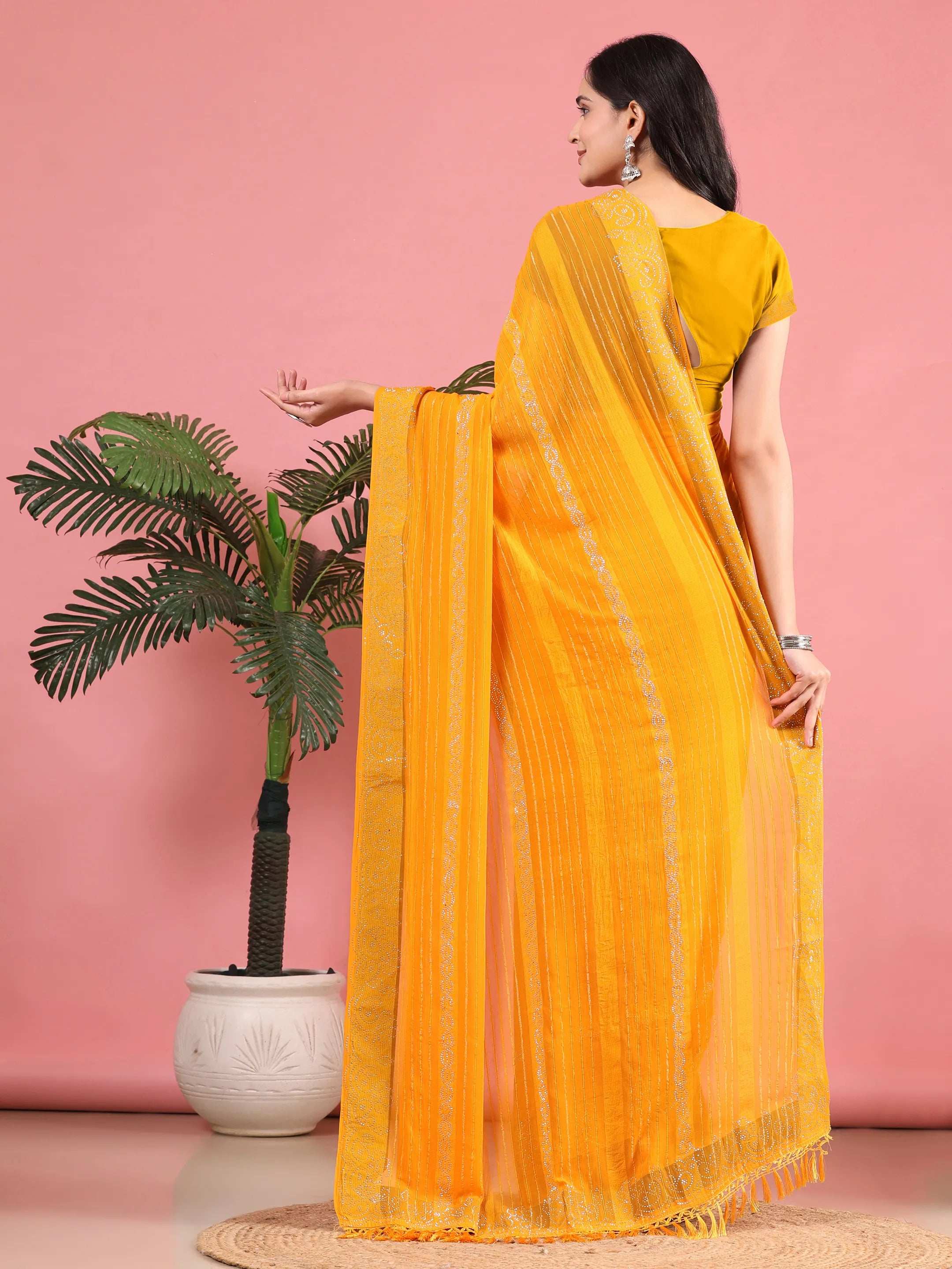Georgette  Siroski Diamond Work Saree