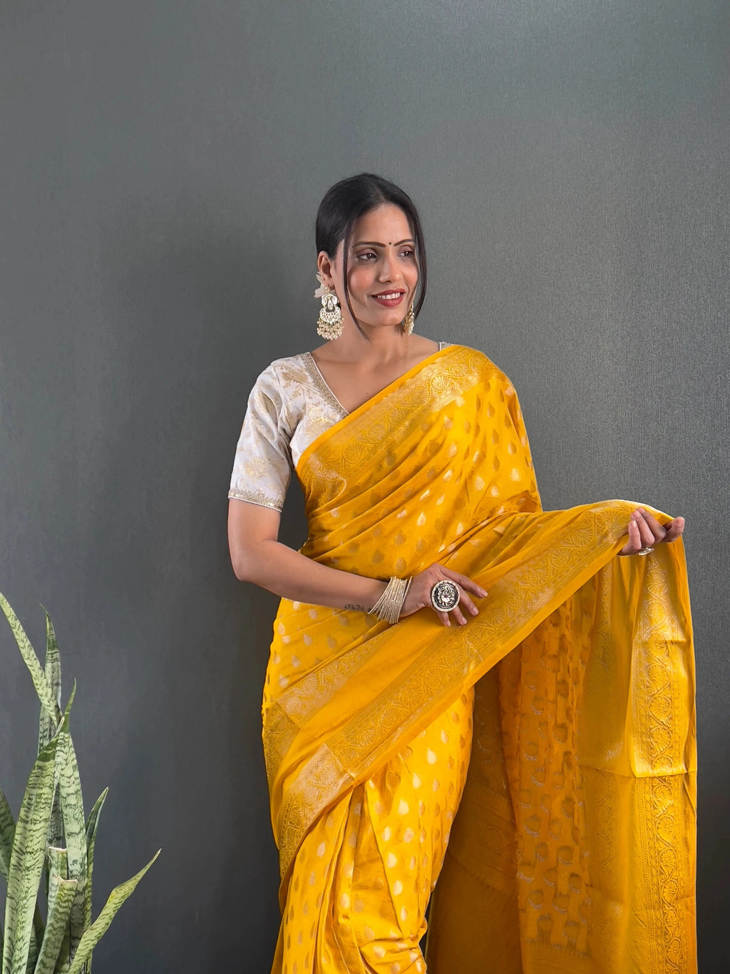 Ready to Wear Pure Banarasi Georgette Saree With Ready Made Blouse
