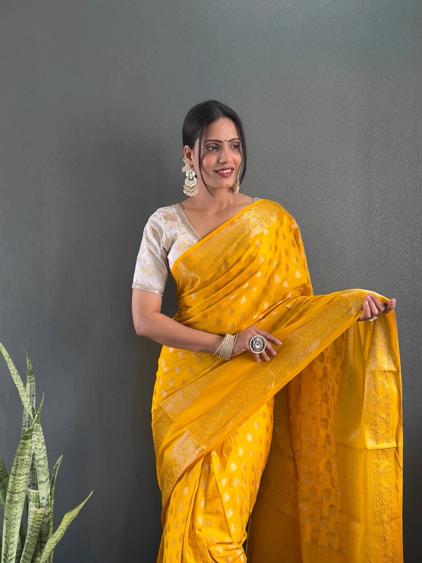 Ready to Wear Pure Banarasi Georgette Saree With Ready Made Blouse