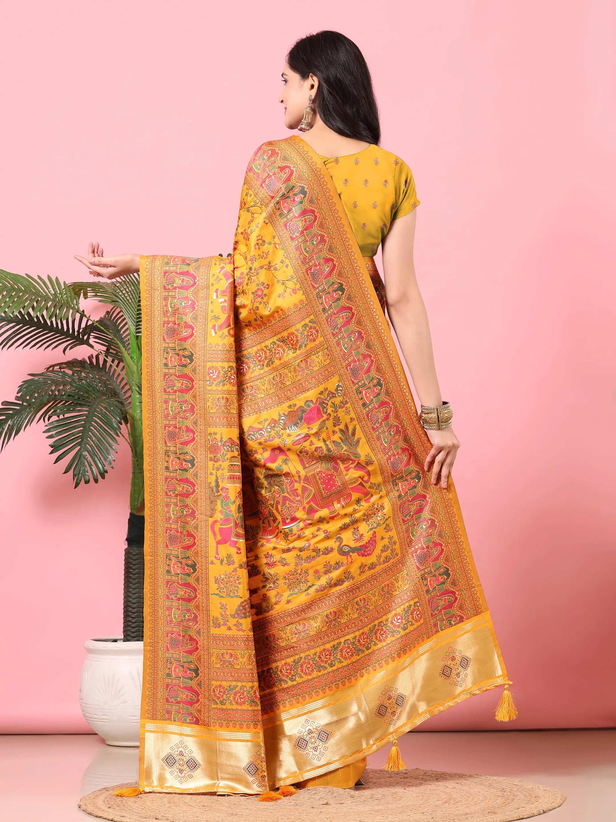 Floral Printed Woven Zari Pashmina Saree