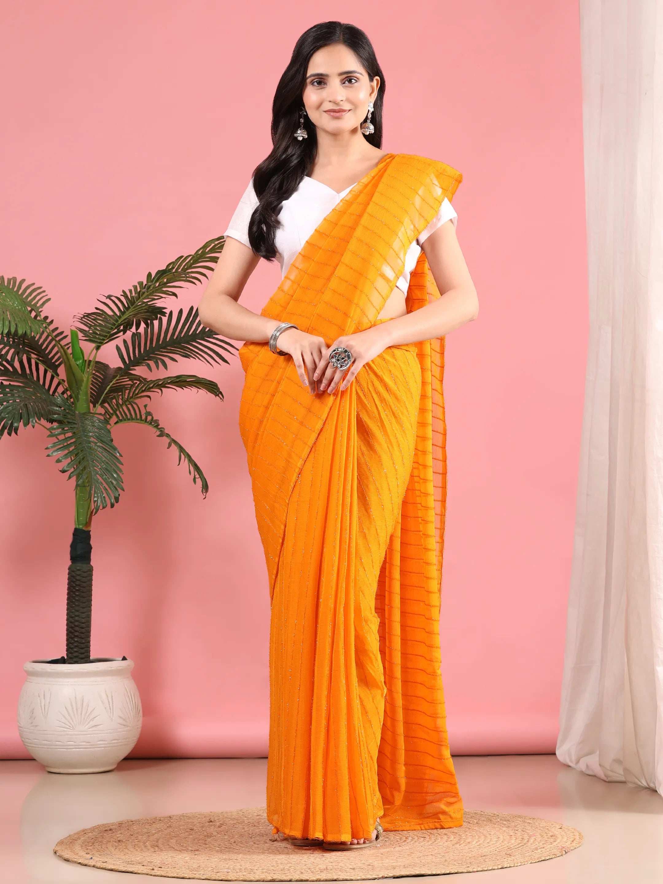 Ready To Wear Chiffon Zari Linen Saree