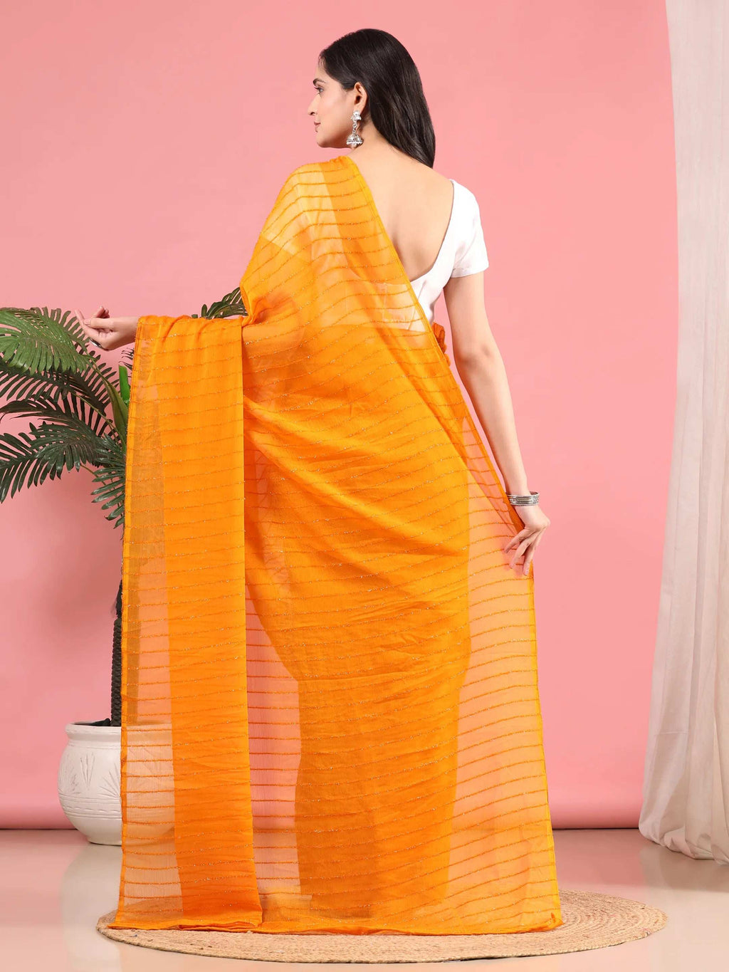 Ready To Wear Chiffon Zari Linen Saree
