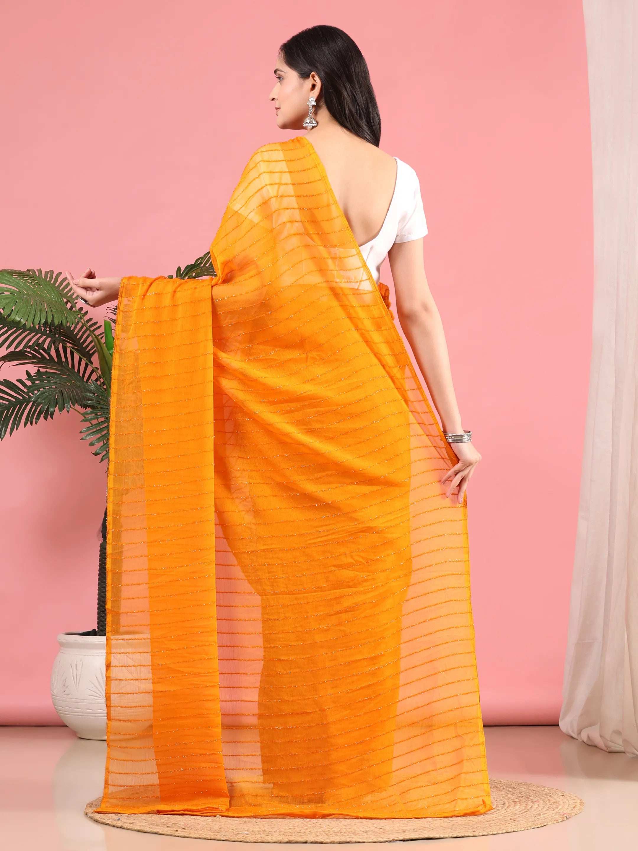 Ready To Wear Chiffon Zari Linen Saree