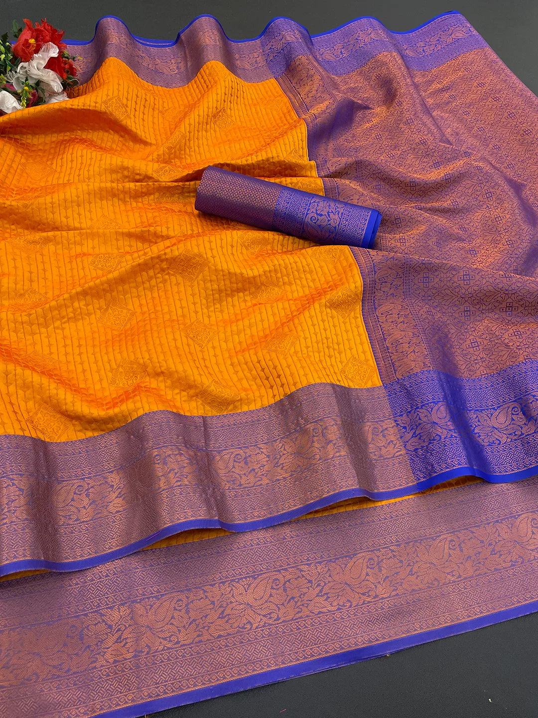 Kanjivaram Soft Silk Copper Rich Pallu Saree