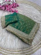 Moss Silk Jacquard Butti Saree with Fancy Lace Border