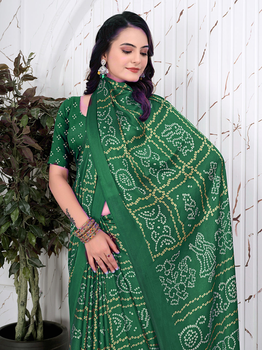 Bandhani Printed Satin Silk Saree for Party Look