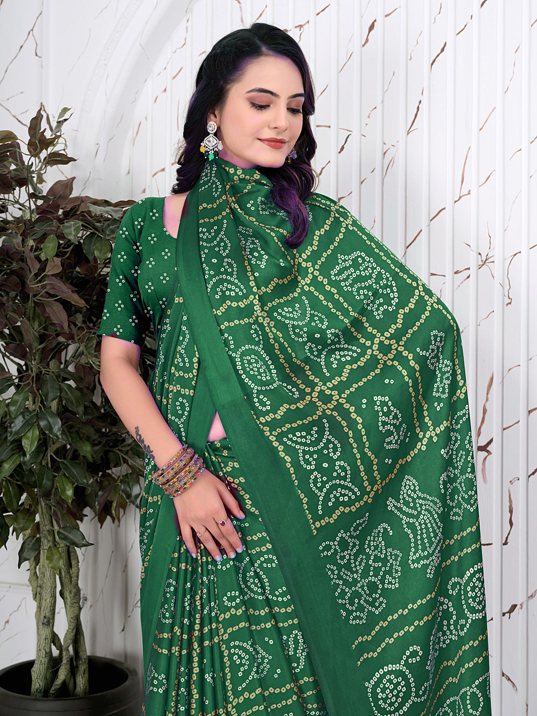 Bandhani Printed Satin Silk Saree for Party Look