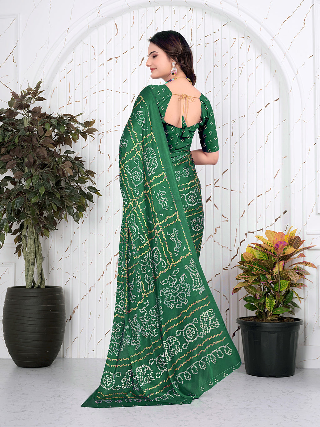 Bandhani Printed Satin Silk Saree for Party Look