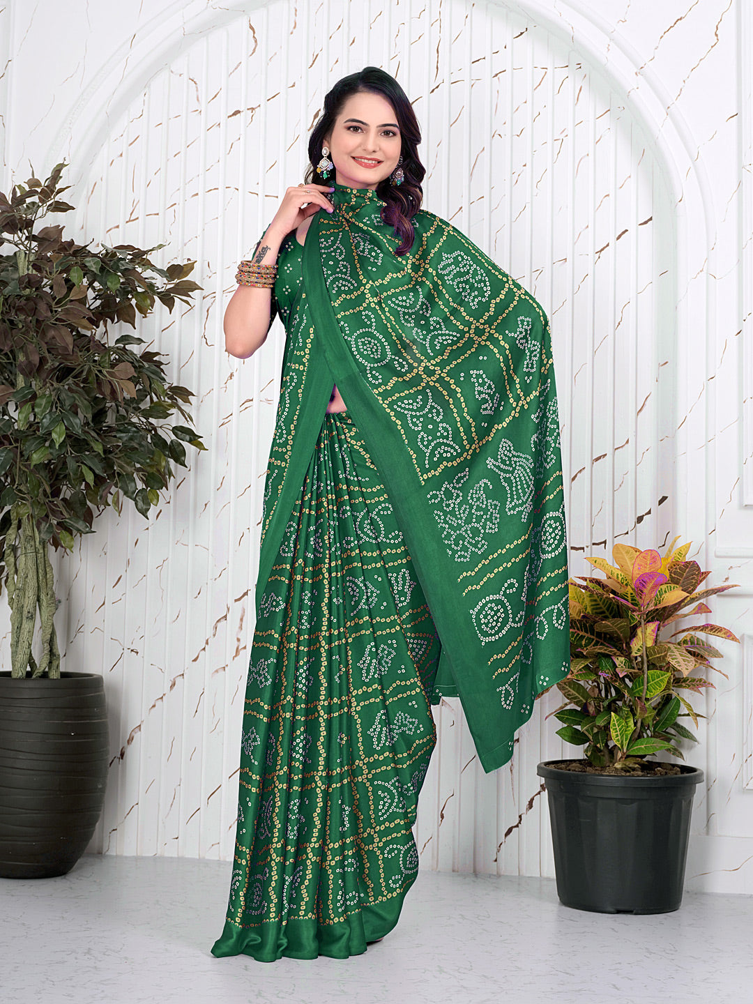 Bandhani Printed Satin Silk Saree for Party Look