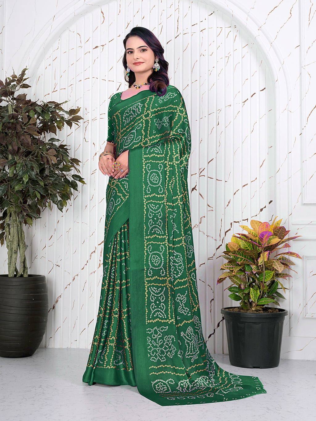 Bandhani Printed Satin Silk Saree for Party Look