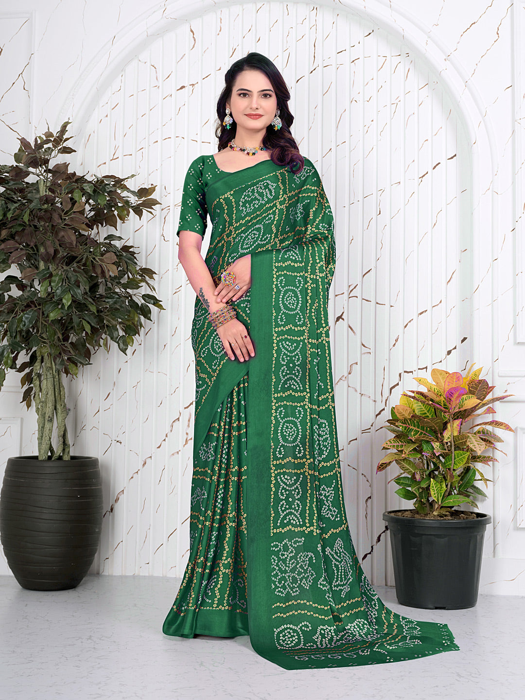 Bandhani Printed Satin Silk Saree for Party Look