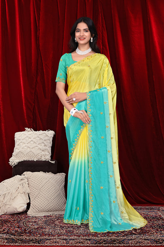 Chinon Saree in Dual Tone Shades with Embroidered Moti Border