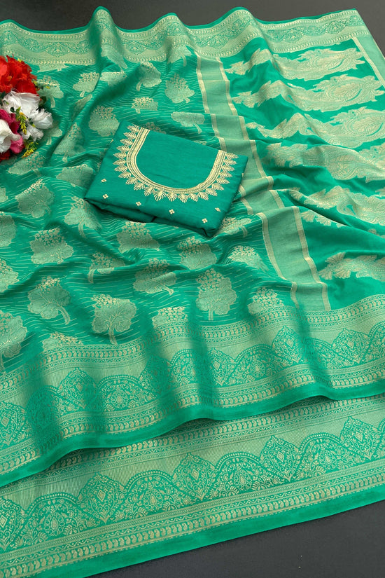 Banarasi Georgette Jacquard Saree With Embroidered Blouse
