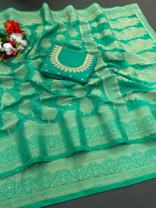 Banarasi Georgette Jacquard Saree With Embroidered Blouse